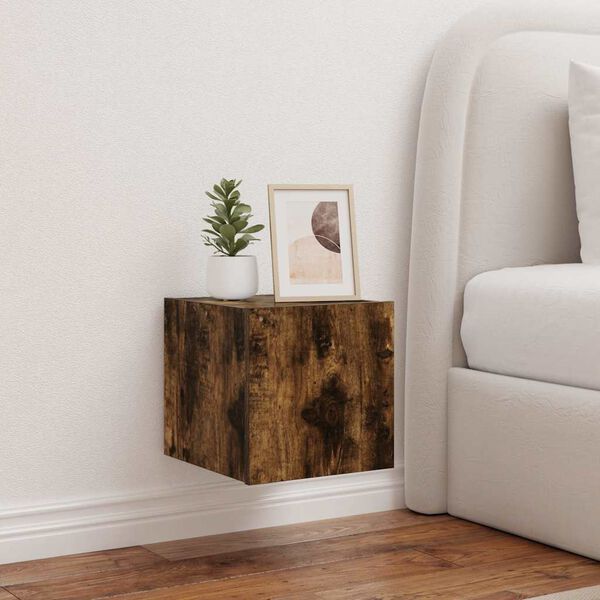 vidaXL Стенен ТВ шкаф с LED осветление, опушен дъб, 30,5x35x30 см