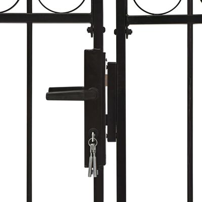 vidaXL Оградна порта с две врати арковидна стомана 400x150 см черна