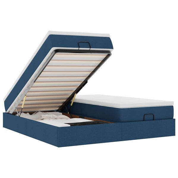 vidaXL Османска легло с матраци, синьо, 160x200 см, плат