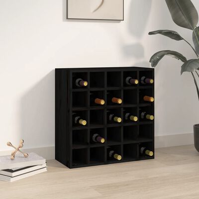 vidaXL Шкаф за вино, черен, 56x25x56 см, борово дърво масив