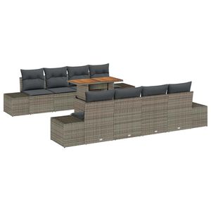 vidaXL Комплект за хранене в градината с възглавница 9 pcs Сив и кафяв