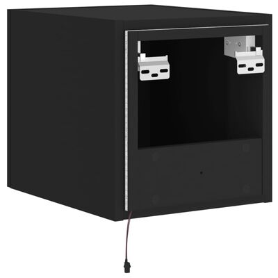 vidaXL Стенен ТВ шкаф с LED осветление, черен, 30,5x35x30 см