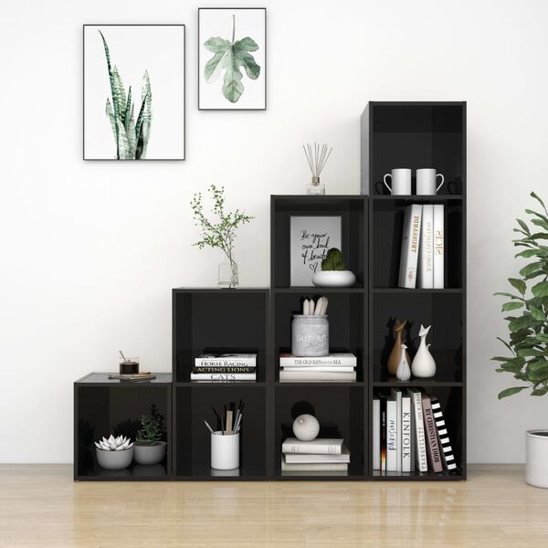 vidaXL Комплект ТВ шкафове от 4 части, черен гланц, инженерно дърво