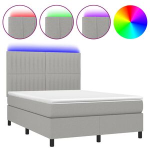 vidaXL Боксспринг легло с матрак и LED, светлосиво, 140x200 см, плат