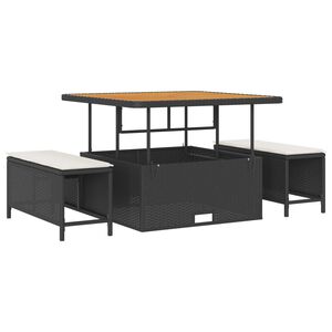 vidaXL Комплект за хранене в градината Черно Полиратан