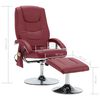 vidaXL Масажен реклайнер с табуретка, виненочервен, изкуствена кожа