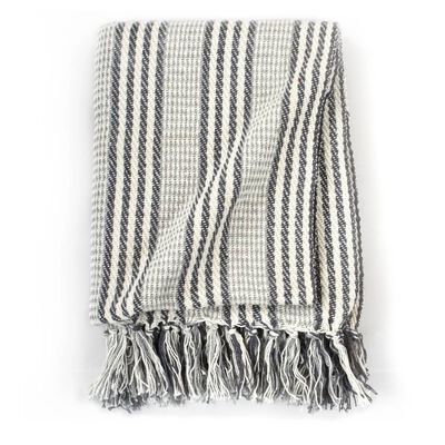 vidaXL Декоративно одеяло, памук, ивици, 125x150 см, сиво и бяло