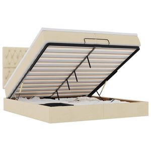 vidaXL Османска легло с матрак и LED, кремаво, 200x200 см, плат