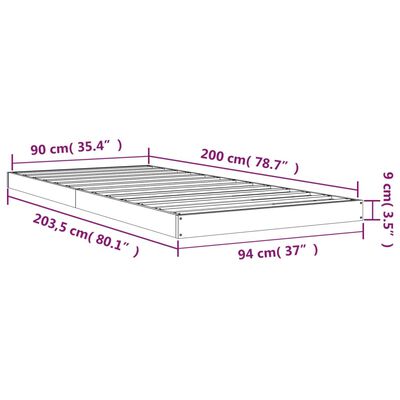 vidaXL Рамка за легло, бяла, борово дърво масив, 90x200 см