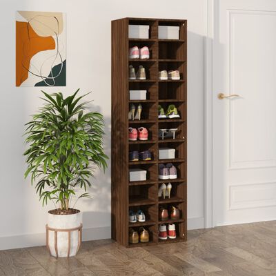 vidaXL Шкаф за обувки, кафяв дъб, 54x34x183 см, инженерно дърво
