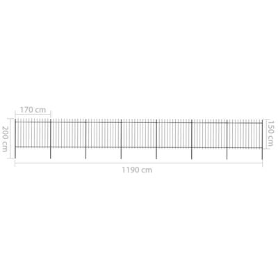 vidaXL Градинска ограда с пики, стомана, 11,9x1,5 м, черна
