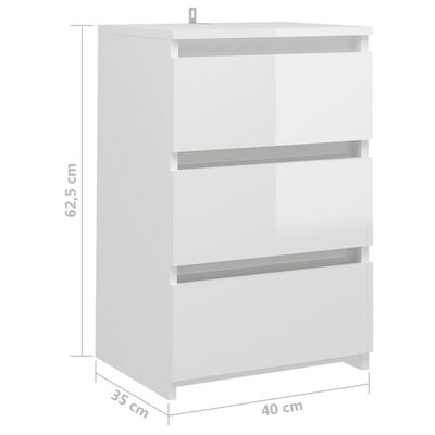 vidaXL Нощно шкафче, бял гланц, 40x35x62,5 см, ПДЧ