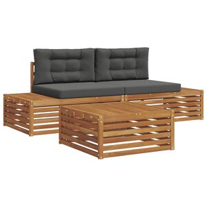 vidaXL Комплект дивани за открито 3 Брой Натурален и Антрацит