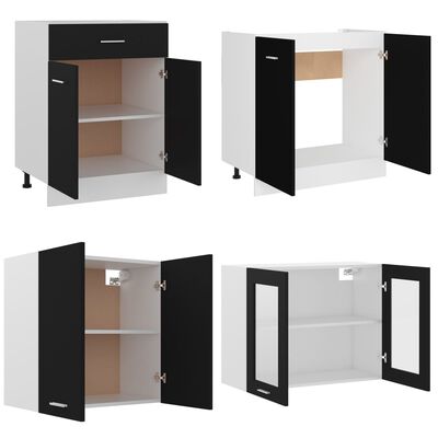 vidaXL Комплект кухненски шкафове от 4 части, черен, ПДЧ