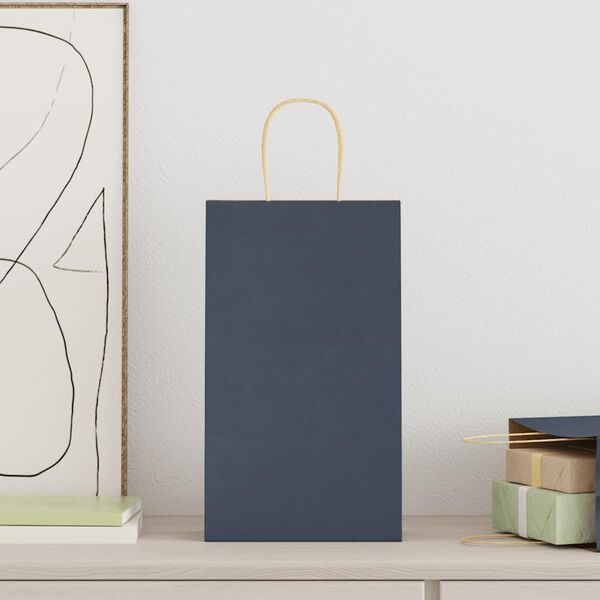 vidaXL Хартиени торбички 250 бр с дръжки сини 21x11x36 см