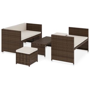 vidaXL Градински комплект с възглавници, 5 части, кафяв полиратан