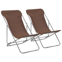 vidaXL Сгъваеми плажни столове, 2 бр, стомана и оксфорд тъкан, кафяви