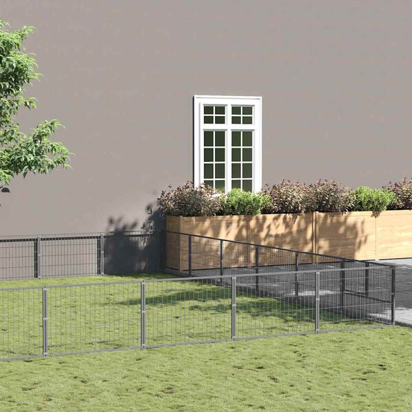 vidaXL Клетка за кучета, сива, 48 м&sup2;, стомана