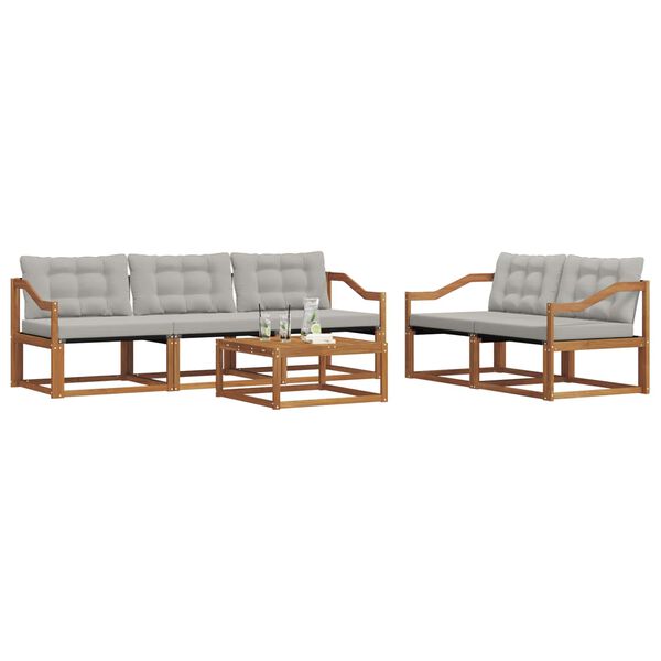 vidaXL Комплект дивани за открито 6 pcs Естествено и светло сиво