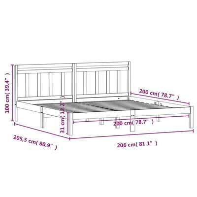 vidaXL Рамка за легло, меденокафява, бор масив, 200x200 см