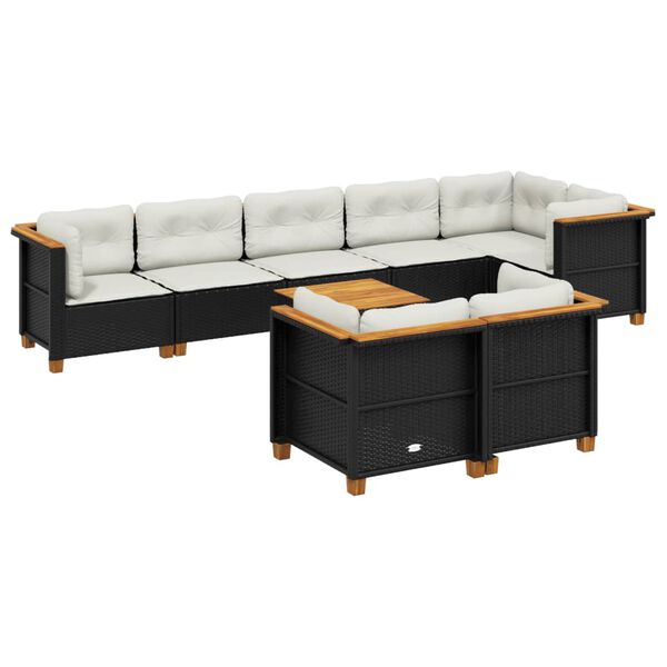 vidaXL Градински комплект диван с възглавници 9 части черен полиратан