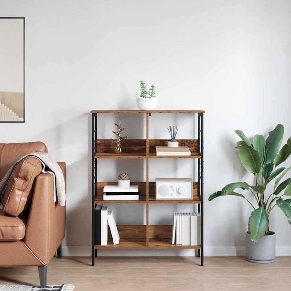 vidaXL Рафт за книги Старо дърво 82 x 32 x 112 см Инженерно дърво