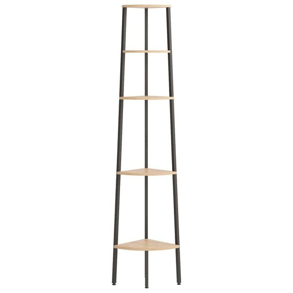 vidaXL Ъглова етажерка с 5 рафта светлокафяво и черно 45,5x31,5x180 см