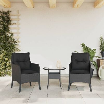 vidaXL Градински столове с възглавници, 2 бр, черни, полиратан