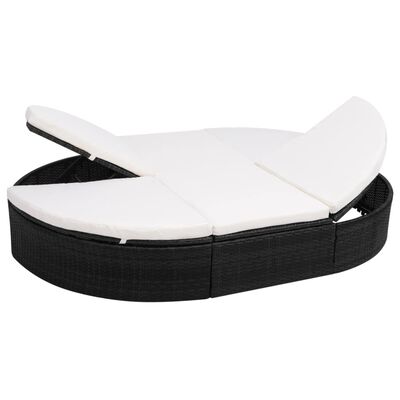 vidaXL Градинско лаундж легло с възглавница, полиратан, черно