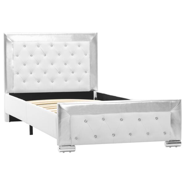 vidaXL Рамка за легло, бяла, изкуствена кожа, 90x200 cм