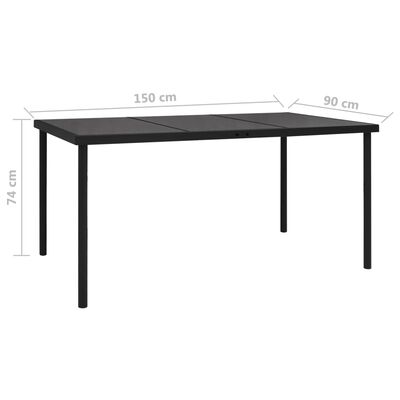 vidaXL Градинска маса със стъклен плот, черен, 150х90х74 см, стомана
