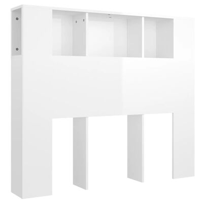 vidaXL Табла за легло тип шкаф, бял гланц, 120x18,5x102,5 см