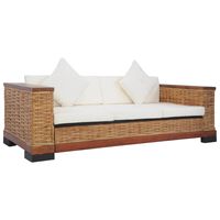 vidaXL 3-местен диван с възглавници, кафяв, естествен ратан