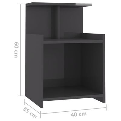 vidaXL Нощнo шкафче, сив гланц, 40x35x60 см, ПДЧ
