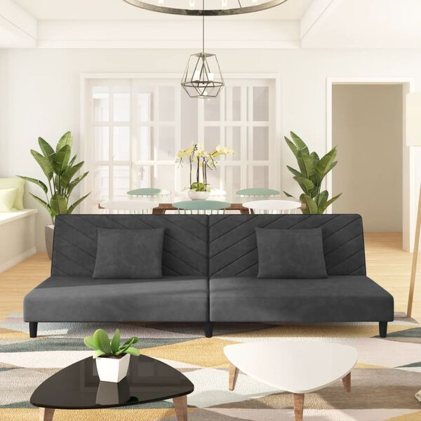 vidaXL 2-местно разтегателно канапе с две възглавници тъмносиво кадифе