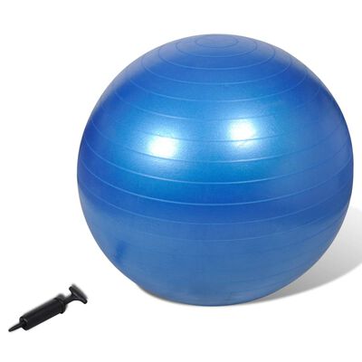 Топка за баланс за йога и фитнес, с помпа, 65 см, синя