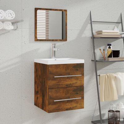 vidaXL Шкаф за баня с огледало, Опушен дъб, 41x38,5x48 см