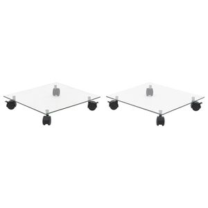 vidaXL Стойки за саксии с колела 2 бр закалено стъкло 35x35 см квадрат