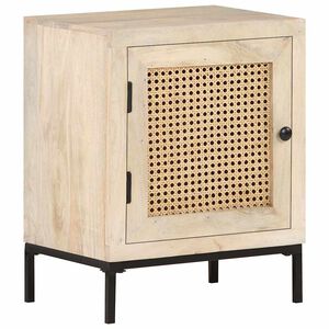 vidaXL Нощно шкафче, 40x30x50 см, мангово дърво масив и тръстика