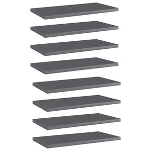 vidaXL Рафтове за етажерка, 8 бр, сив гланц, 40x20x1,5 см, ПДЧ