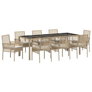 vidaXL Комплект за хранене в градината 9 pcs Бежово полиратан