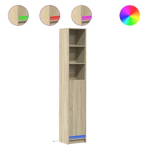 vidaXL Сайдборд с LED, дъб сонома, 36x32,5x200 см, инженерно дърво