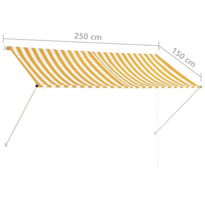 vidaXL Сенник с падащо рамо, 250х150 см, жълто и бяло