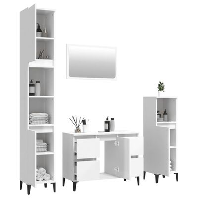 vidaXL Комплект мебели за баня от 4 части, бял гланц, инженерно дърво