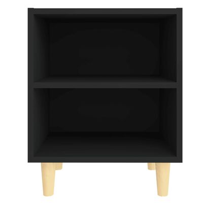 vidaXL Нощно шкафче с крака от дървен масив, черно, 40x30x50 см