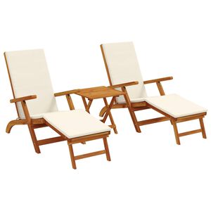 vidaXL Сгъваем и reclining шезлонг 3 pcs Кремавобяло