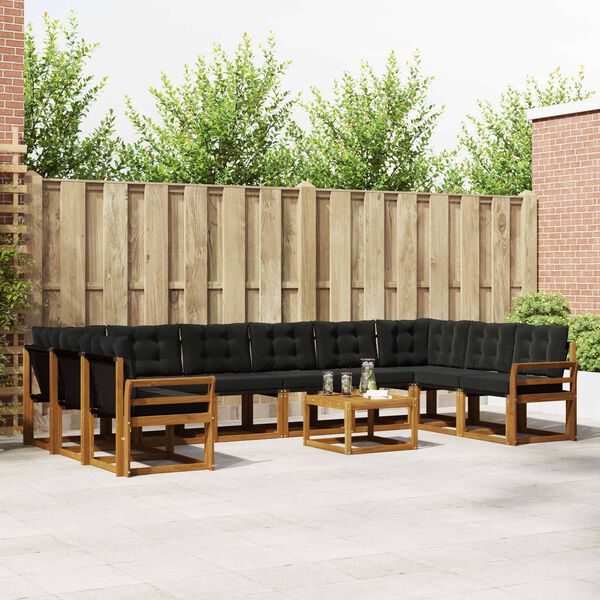 vidaXL Комплект дивани за открито 11 pcs Естествено и черно