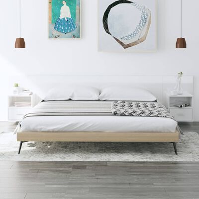 vidaXL Горна табла за легло с шкафчета, бял гланц, инженерно дърво