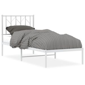 vidaXL Метална рамка за легло, без матрак, с табла, бяла, 75x190 см