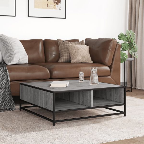 vidaXL Кафе маса, сив сонома, 80x80x30 см, инженерно дърво и метал
